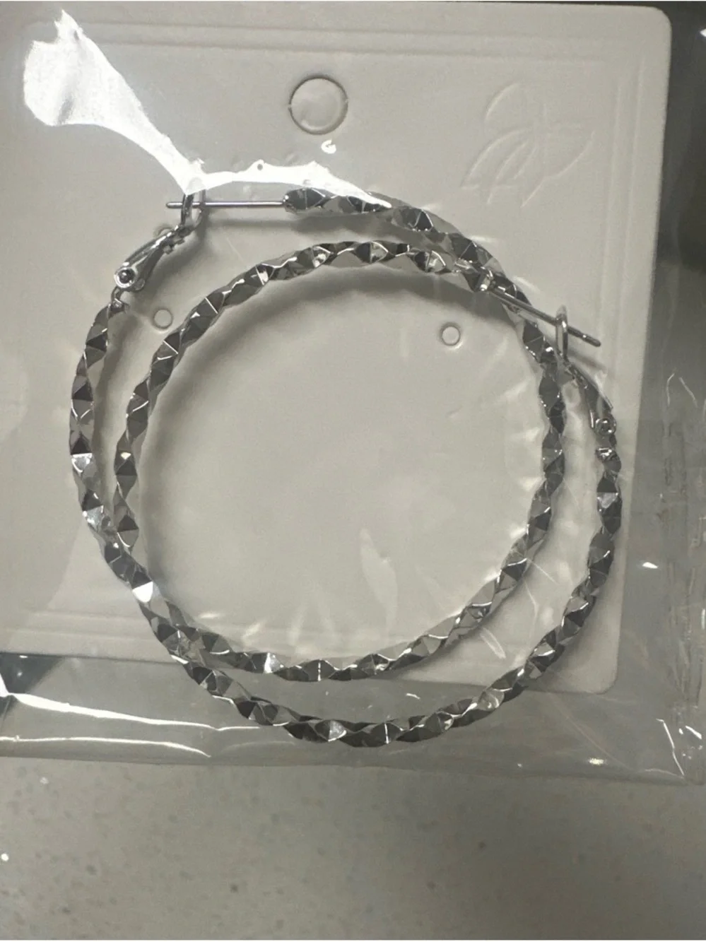Silver Faceted Hoop Earrings - Classic Women's Jewelry